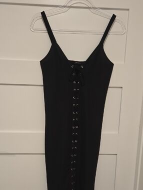 Zara Black Lace-Up Midi Dress Witchy Sexy Goth